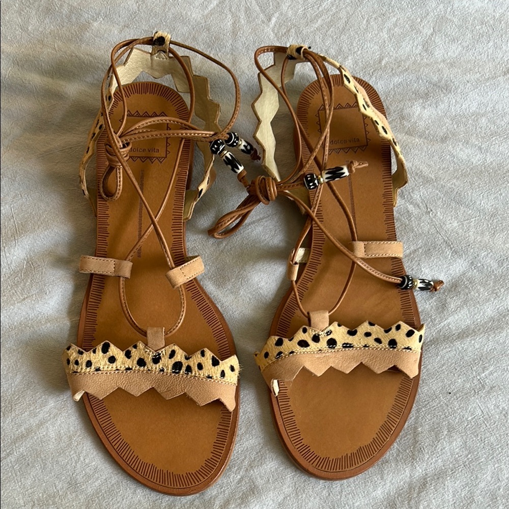 Dolce Vita Brown and Cream Scalloped Sandals